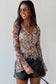 Red Floral Print Stitched Detail Tie V Neck Long Bell Sleeve Blouse