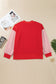 Russet Orange Patchwork Plaid Loose Fit Long Sleeve Plus Size Sweatshirt