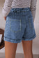 Ivy Seam Detail Pocketed Cuffed Hem Denim Shorts