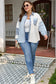 Sky Blue Leopard Striped Patchwork Casual Plus Shirt