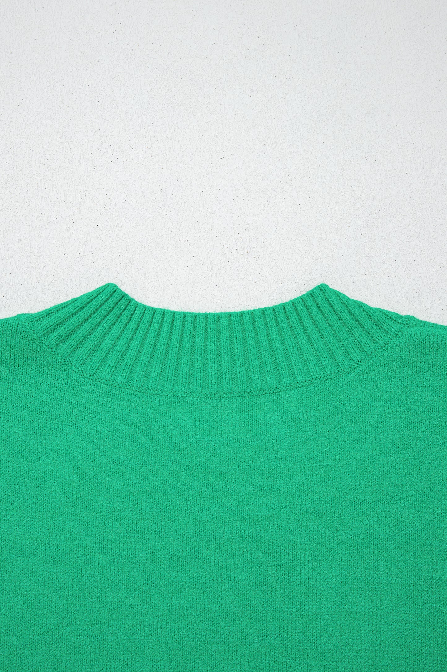 Beau Blue Solid Color Ribbed Trim Round Neck Ruffle Short Sleeve Sweater