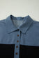 Black Color Block Denim Patchwork Button Polo Collar Short Sleeve Top