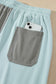 Beau Blue Raw Seam Colorblock Wide Leg Ankle Length Casual Pants