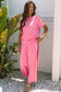Bonbon Color Contrast Crewneck T Shirt and Wide Leg High Waist Pants Set