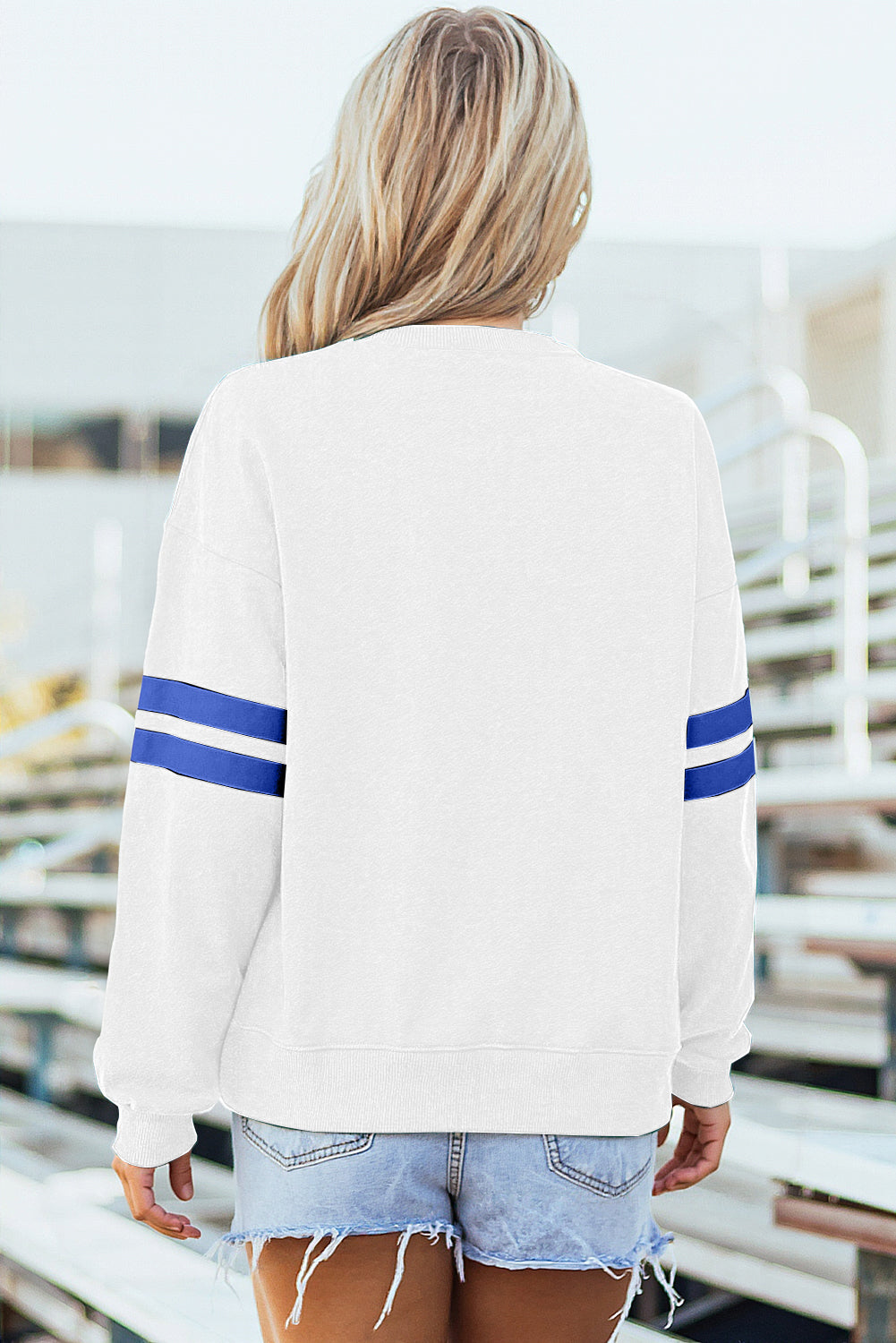 Light French Beige Varsity Striped Detail Drop Shoulder Oversized Sweatshirt
