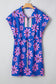 Purple Floral Striped Quarter Zip Cap Sleeve Drawstring Waist Mini Dress