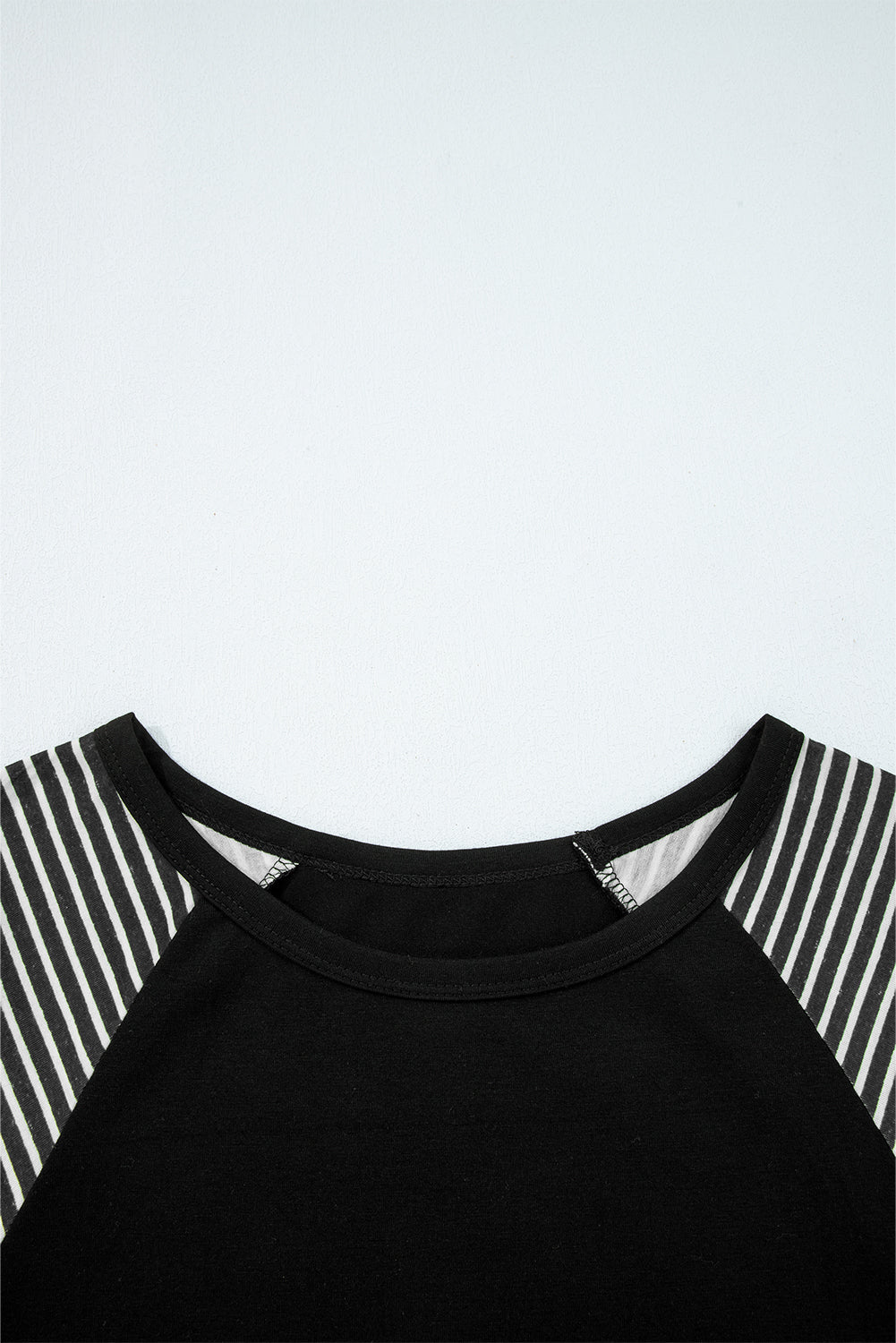 Navy Blue Contrast Print Striped Raglan Long Sleeve Loose Top
