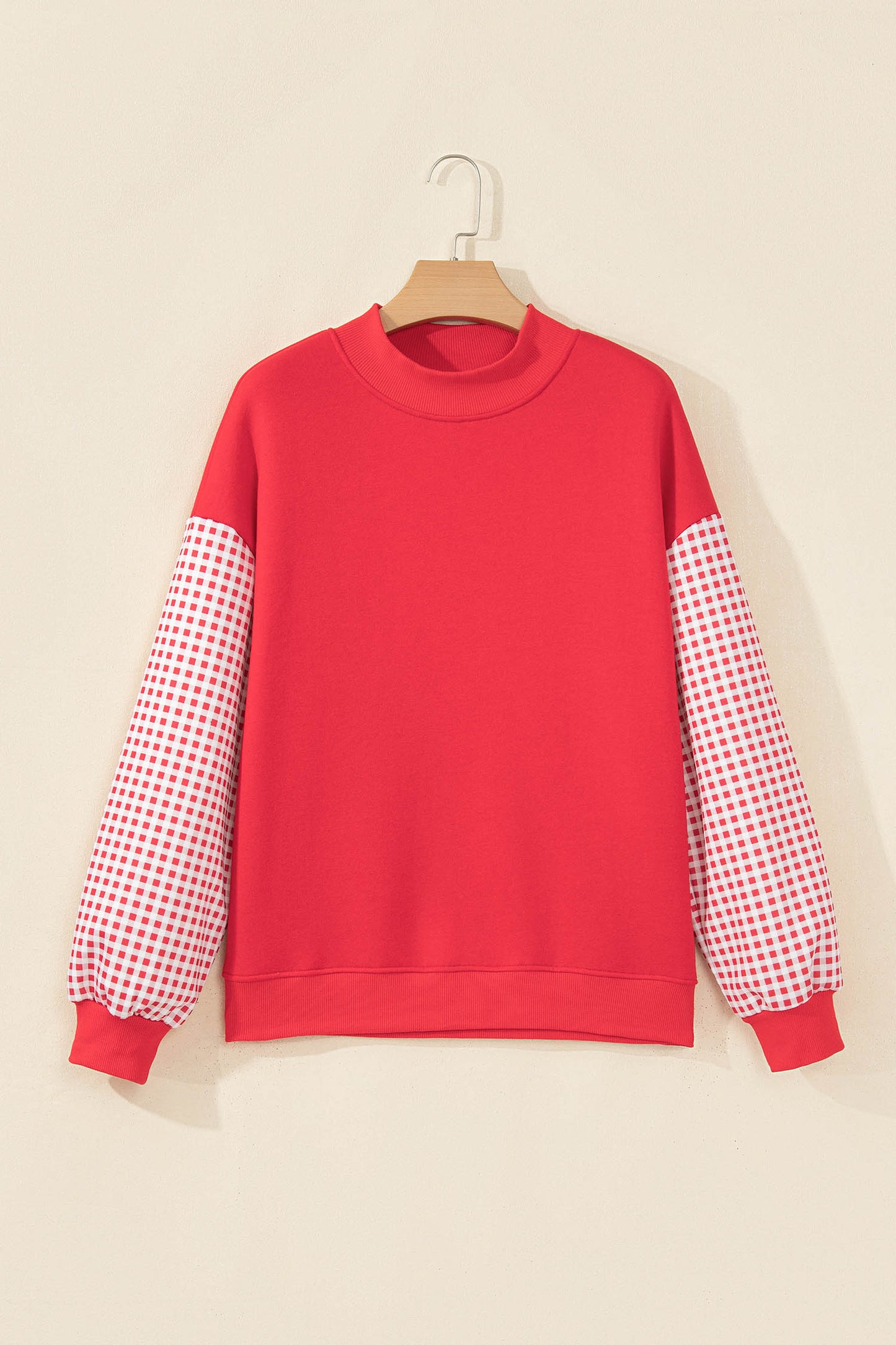 Black Plaid Sleeve Colorblock Loose Tunic Sweatshirt