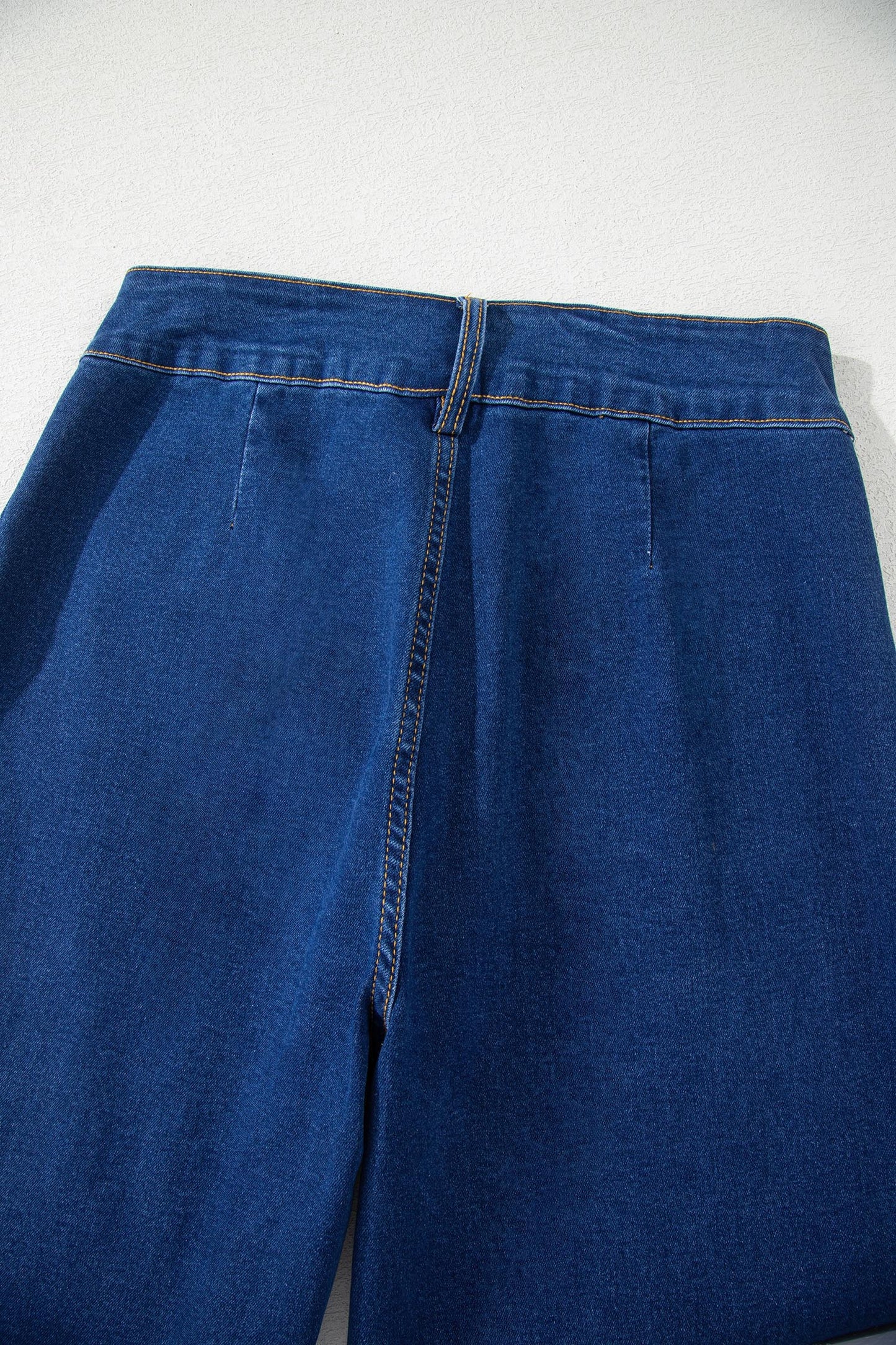 Sail Blue Hardware Decor Patched Pockets Wide Leg Denim Pants