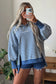 Brown Stripe Color Block Trim Raw Seam Split Hem Loose Pullover Sweatshirt