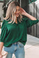 Fiery Red Solid Color Frilled V Neck Bow Detail 3/4 Sleeve Blouse