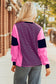 Pink Stripe Color Block V Neck Loose Fit Long Sleeve Top