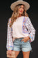 Delicacy Ricrac Trim Floral Plaid Patchwork Puff Sleeve Blouse