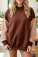 Black Plaid Sleeve Colorblock Loose Tunic Sweatshirt
