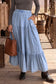 Black Elastic Waist Ruffled Tiered Flared Denim Maxi Skirt