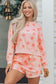 Sky Blue Polka Dot Print Drop Shoulder Pullover Drawstring Shorts Set