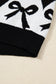 Black Bow Print 2-tone Rhombus Knit Loose Sweater