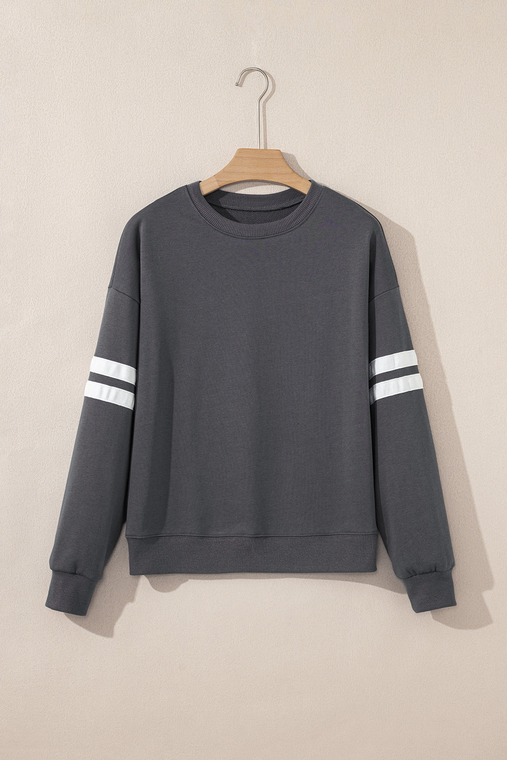 Light French Beige Varsity Striped Detail Drop Shoulder Oversized Sweatshirt