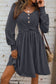 Canton Shirred Cuff Long Sleeve Button Round Neck Mini Dress