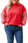 Russet Orange Patchwork Plaid Loose Fit Long Sleeve Plus Size Sweatshirt