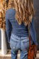 Sky Blue Textured Twist Front V Neck Long Sleeve Slim Solid Color Top