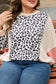 Gray Leopard Color Block Patchwork Reverse Stitch Plus Size Baggy Pullover