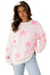 Sachet Pink Oversized Cute Star Pattern Ribbed Edge Drop Shoulder Sweater