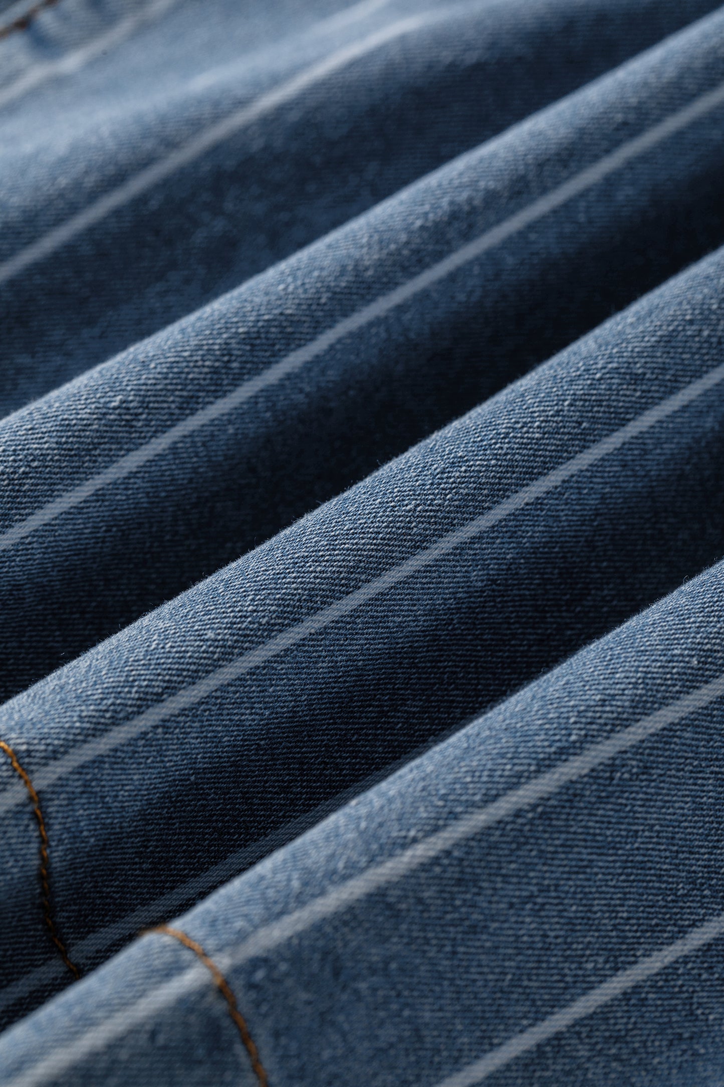 Sky Blue Stripe Plus Size Buttoned Loose Wide Leg Denim Pants