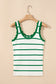 Bright Green Striped Scalloped Edge U Neck Sleeveless Sweater Vest