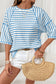 Apricot Stripe Textured Knit Split Hem Half Sleeve Loose Top