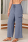 Dark Grey Drawstring Frilled Waist Wide Leg Utility Trousers