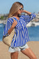 Sky Blue Stripe Balloon Sleeve Loose Button up Shirt