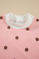 Brown Polka Dot Ribbed Trim Long Sleeve Top Casual Short Set