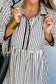Black Stripe Scallop Trim Shirt Collar Half Button 3/4 Sleeve Long Dress