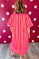 Red Stripe V Neck Cuffed Sleeve Relaxed Split Midi Dress