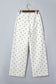 White Polka Dot Print Scalloped Patch Pocket Cotton Shift Pants
