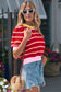 Green Stripe Colorblock Trim Half Sleeve Sweater Top
