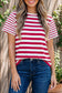 Red Stripe Patchwork Round Neck T Shirt