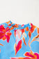 Sky Blue Floral Print V Neck Pompom Trim Flutter Sleeve Blouse