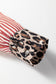Sky Blue Striped Leopard Print Patchwork Button Up Womens Shirt