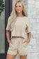 Jet Stream Solid Color Contrast Textured Patchwork Raw Edge 2pcs Short Set