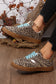 Coffee Faux Suede Leopard Print Sleek PU Leather Detail Lace Up Sneakers