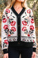 Black Floral Print Buttoned Front V Neck Knit Cardigan