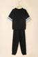 Black Varsity Striped Detail Loose Tee Jogger Pants 2pcs Outfit