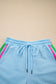 Beau Blue Striped Detail Flutter Sleeve Zipped Collar Short Set