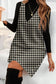 Khaki Houndstooth Print V Neck Sleeveless Mini Dress