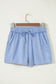 Sky Blue Mineral Washed Drawstring Elastic Waist Raw Cut Shorts