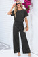 Dark Grey Ribbed Keyhole Short Sleeve Wide Leg Jumpsuit