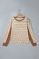 Brown Stripe Textured Knit Color Block Trim Long Sleeve Round Neck Top