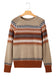 Khaki Aztec Print Colorblock Crew Neck Sweater